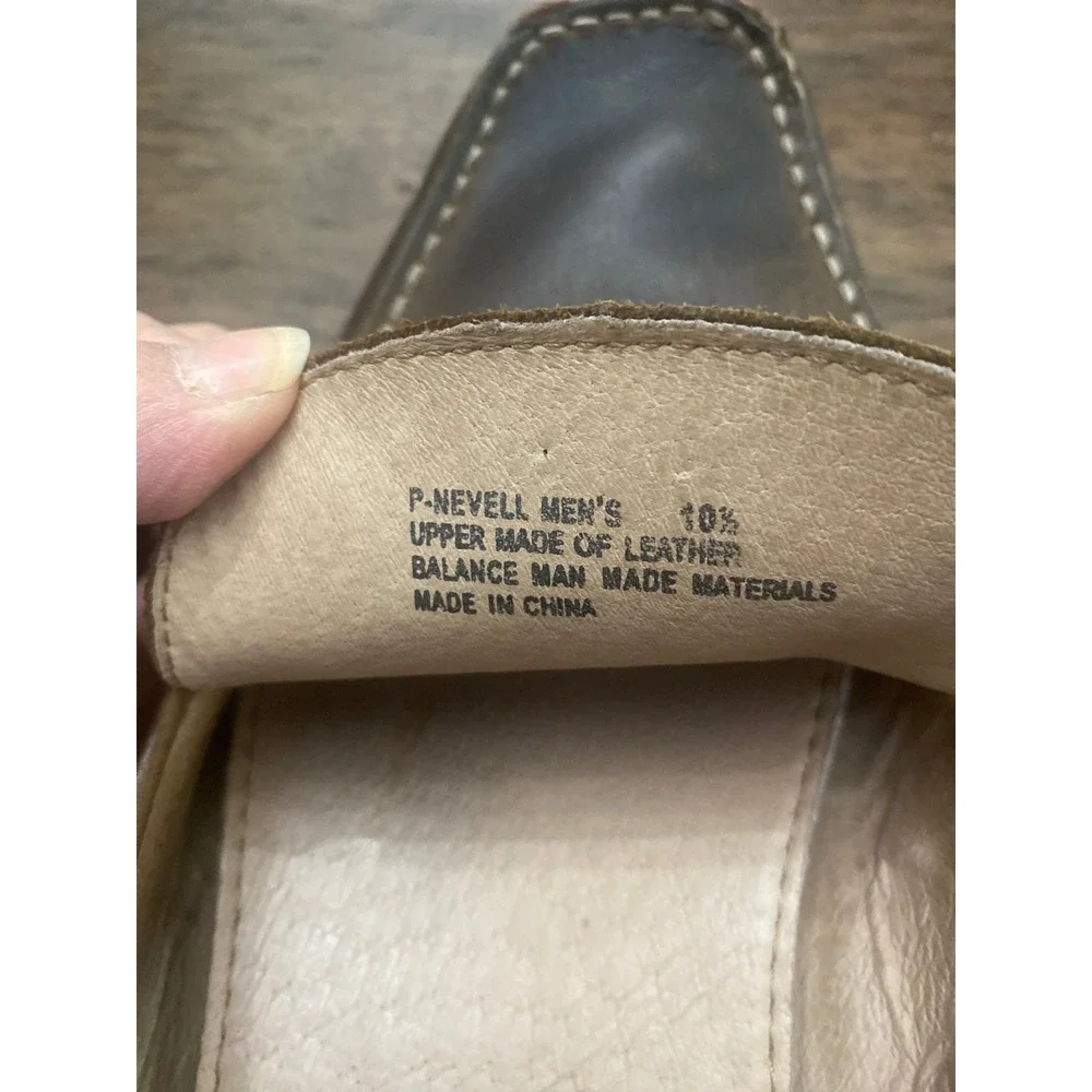 SM New York Mens Brown Leather Loafers Driver Shoes Square Toe Slip On Sz 10.5
